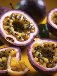 Passion fruits cut in half