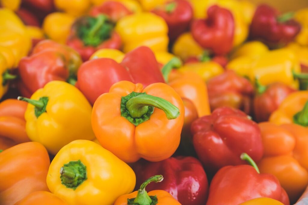 Red, yellow and orange bell peppers