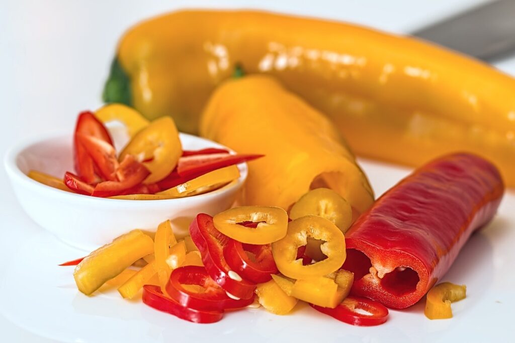 Yellow banana pepper with red pepper